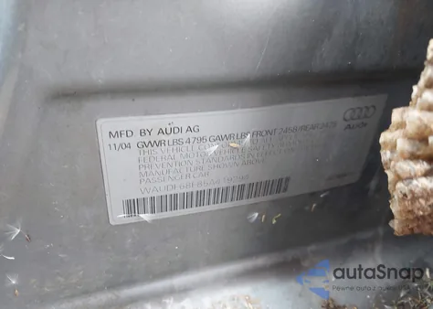 2005 Audi A4 2.0T z USA, uszkodzony, nr VIN WAUDF68E85A419294